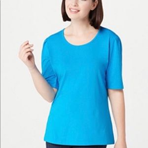 DENIM & CO Jersey elbow sleeve scoop neck top.